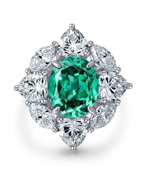 Palaiba green [R 1906] 925 Sterling Silver High Carbon Diamond Green Geometric Luxury Band Ring